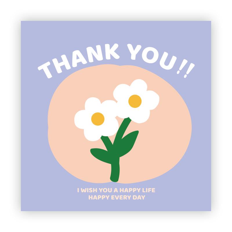 Cartoon Thank You Card Square - Handwritten Festival Greeting Card Gift Packaging Decoration
