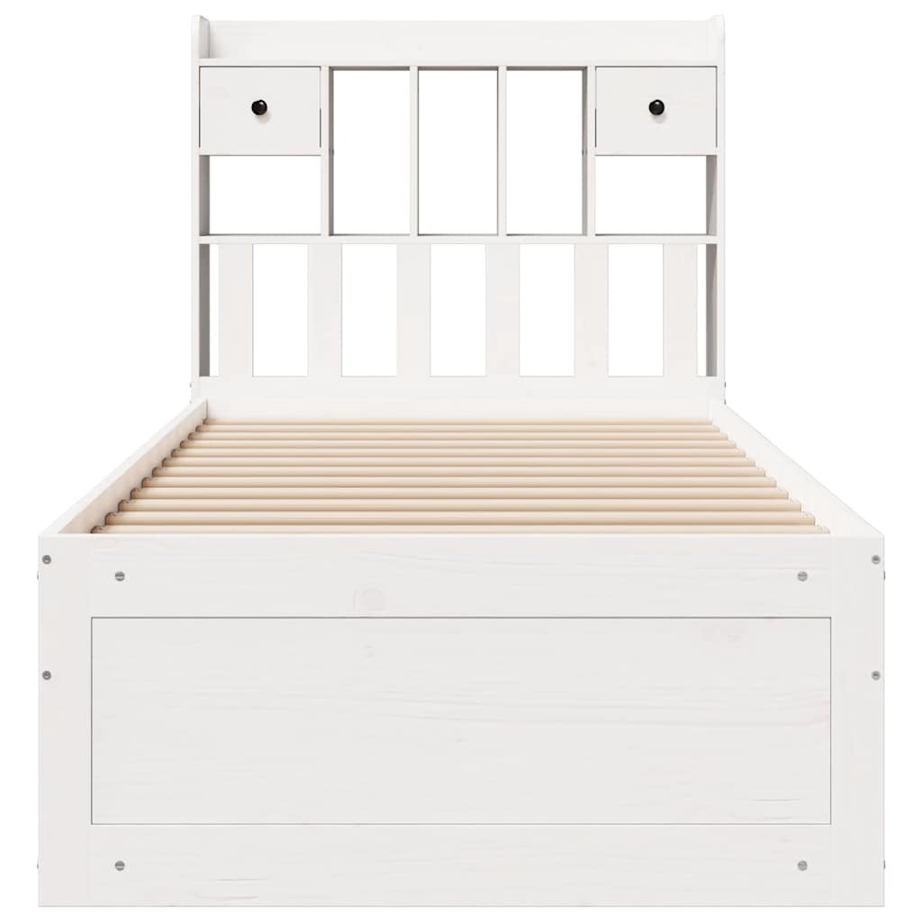 Solid Wood Bed with Shelf Without Mattress White 90 x 200 cm Pine