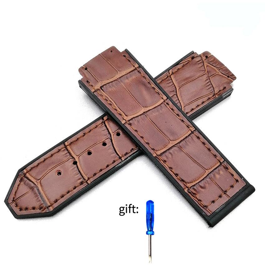 Genuine leather Watch Strap For HUBLOT Big Bang Series Bottom silicone Watch Bracelet 25mm-19mm Men's Accessories