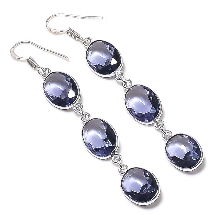 Natural Amethyst Gemstone Handmade 925 Sterling Silver Earring 2.99" W3o19
