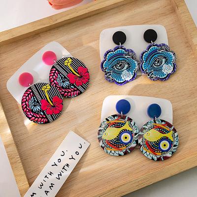 Creative Funny Eyes Trendy Acrylic Earrings Ethnic Exaggerated Pattern Geometric Circular Drop Earring for Women Bohemia Zircon