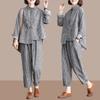 Frühlings-Herbst-Sets Damen Retro Literatur Große Größe Dünne Freizeithose Streifen Mode