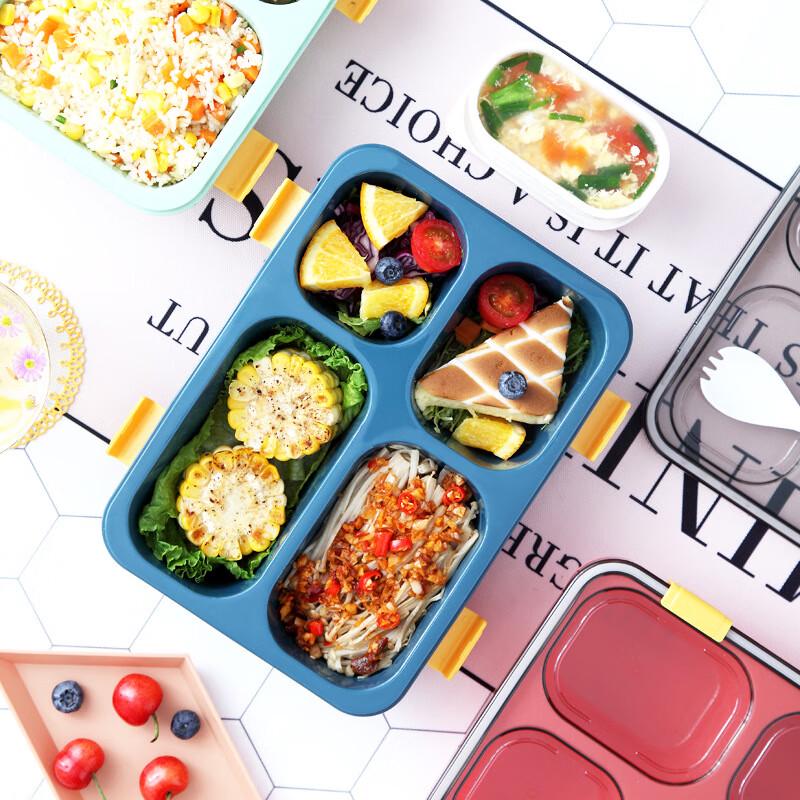 Portable 3-Compartment Plastic Lunch Box with Spoon