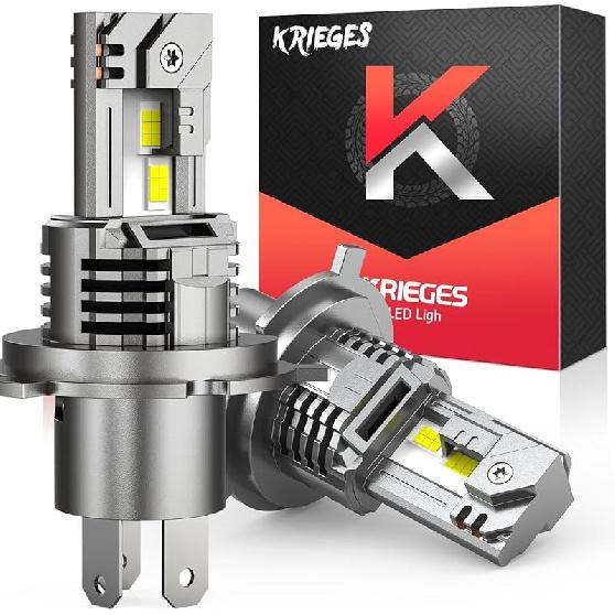 Krieges H4/9003 Bulbs, 6000K 900% High Brightness, 1:1 Mini Size, Plug and Play H4 9003 Fog Light Bulbs with Cooling Fan, Pack of 2, H4/9003/HB2 H4/9003