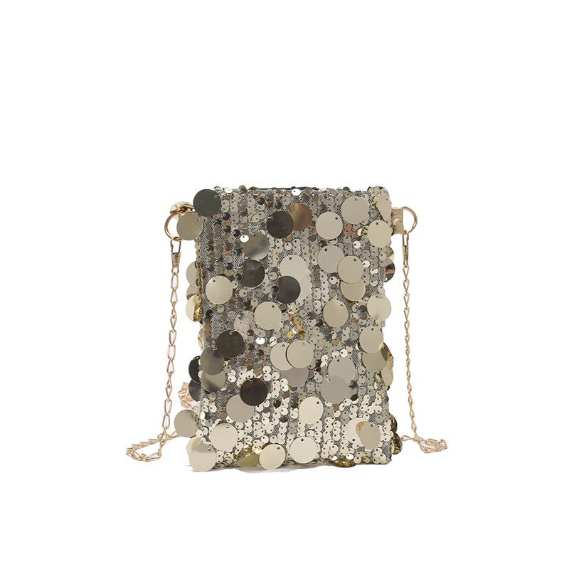 Fashion Trend Sequined Chain Shoulder Bag Small Square Tote Bag Simple Versatile Spice Girl Going Out Casual Messenger Bag Women