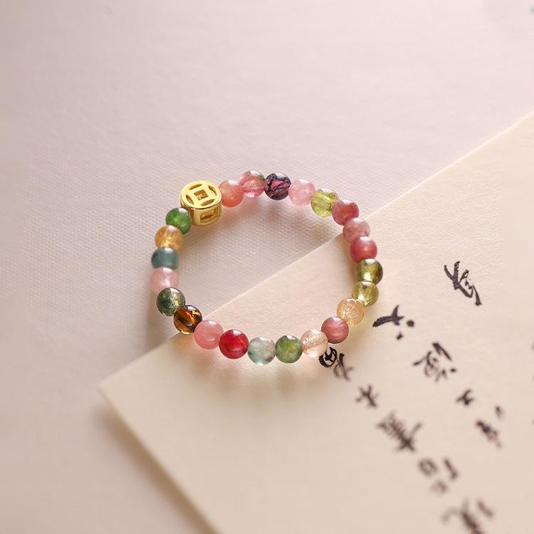 

Natural Tourmaline Fox Double-Layer Bracelet for Women – Chinese Style, Seven Colors, Perfect Bestie or Girlfriend Gift