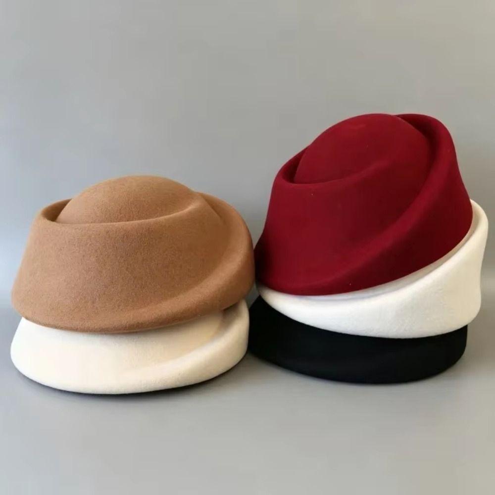 Hepburn Style Wool Pillbox Hat Fedoras Fedora Hat Fashion Woolen Felt Hat Lady
