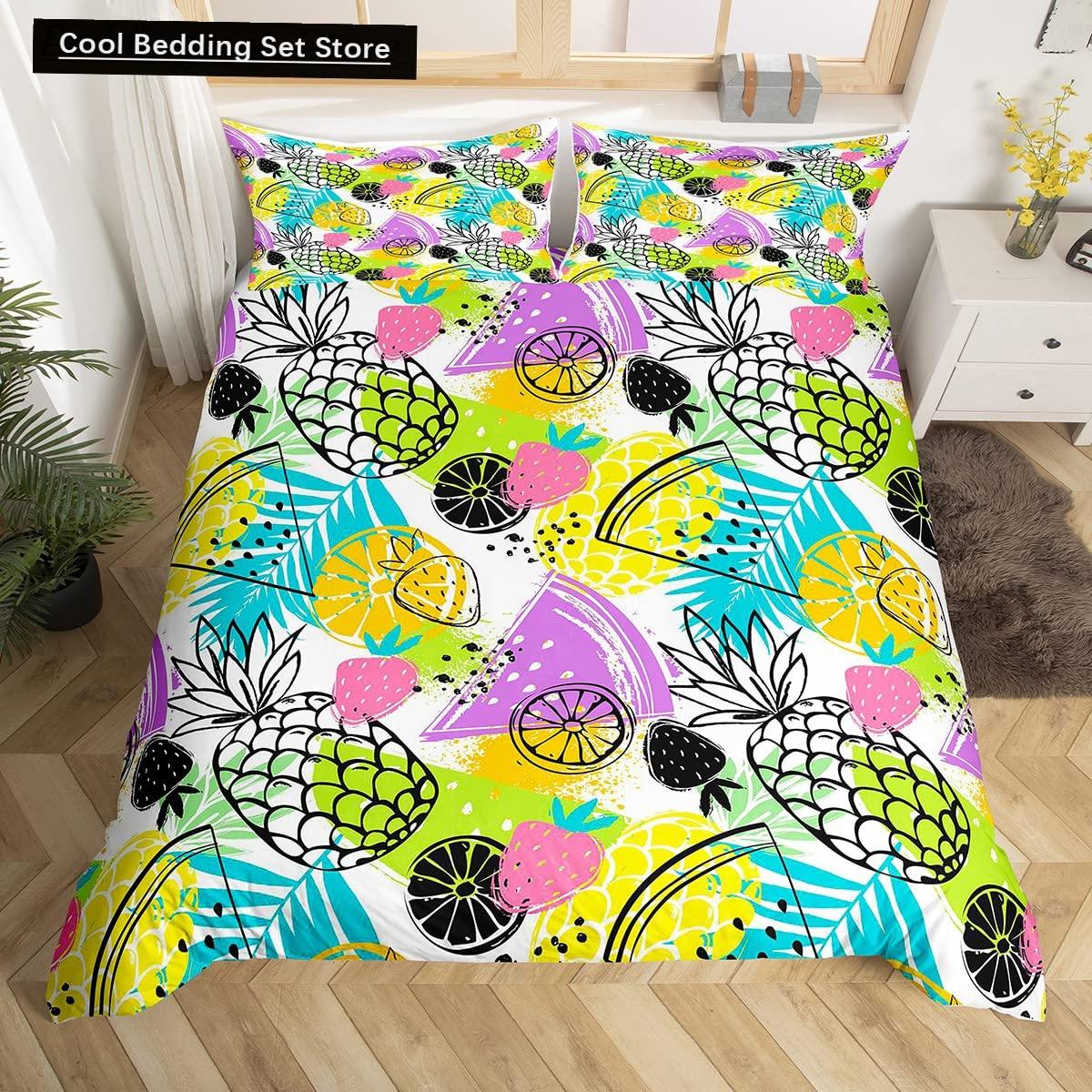 

Cartoon Fruit King Queen Duvet Cover Summer Tropical Fruit Bedding Set For Boy Girl Banana Pear Red 2/3Pcs Polyester Quilt Cover EU Single(135*200cm)3pcs