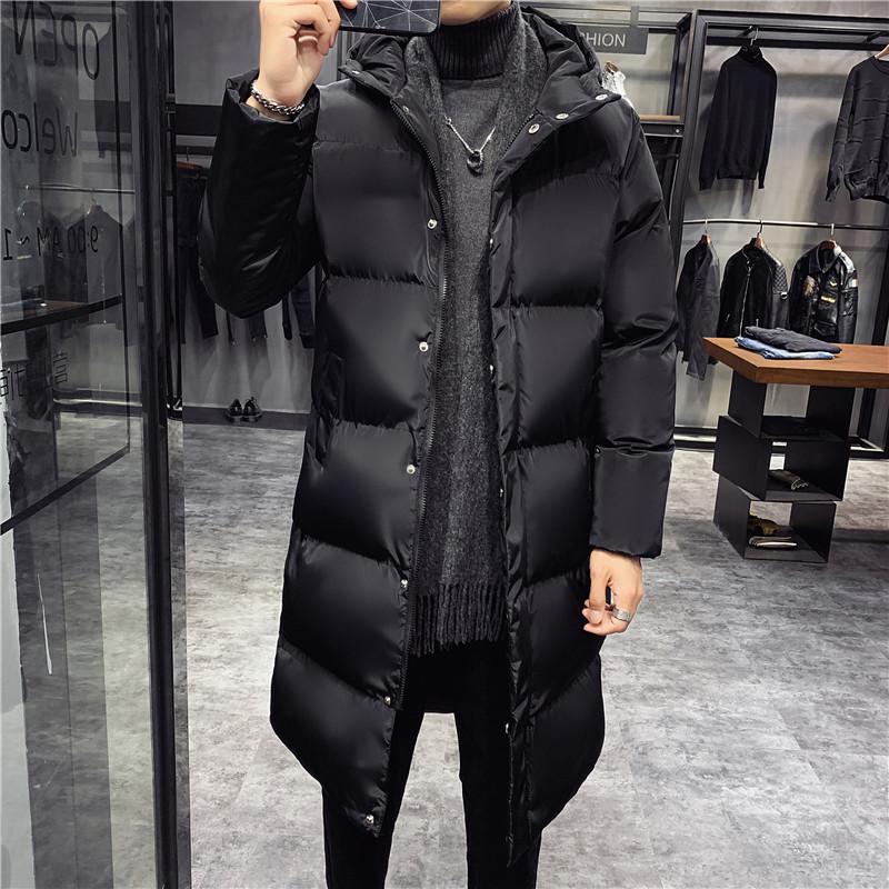 Men's Korean Style Hooded Down Cotton Jacket - Mid-Length, Thickened, Winter Outerwear.