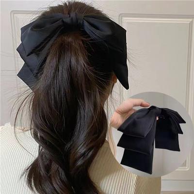 Korean Girls Big Satin Hair Clip Hair Bows Girl Women Solid Pink Black Multi Layer Hair Pin for Hair Accessories