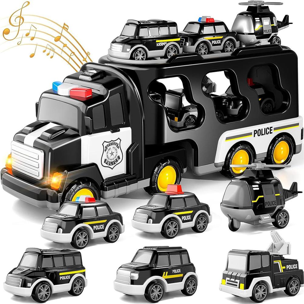 Friction Power Vehicle Toy Car Set Toddler Fire Engine Toys For Boys Girls Carrier Truck Transport Cars Firefighter Vehicles