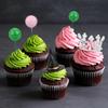 Green and Pink Balls Cake Topper, Silver Crown and Witch Hat Cupcake Topper Decoration for Birthday's Party Decorations