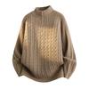 Mens Retro Cable Knit Half Turtleneck Sweater Thick Warm Zipper Front Casual Loose Fit Winter Knitwear