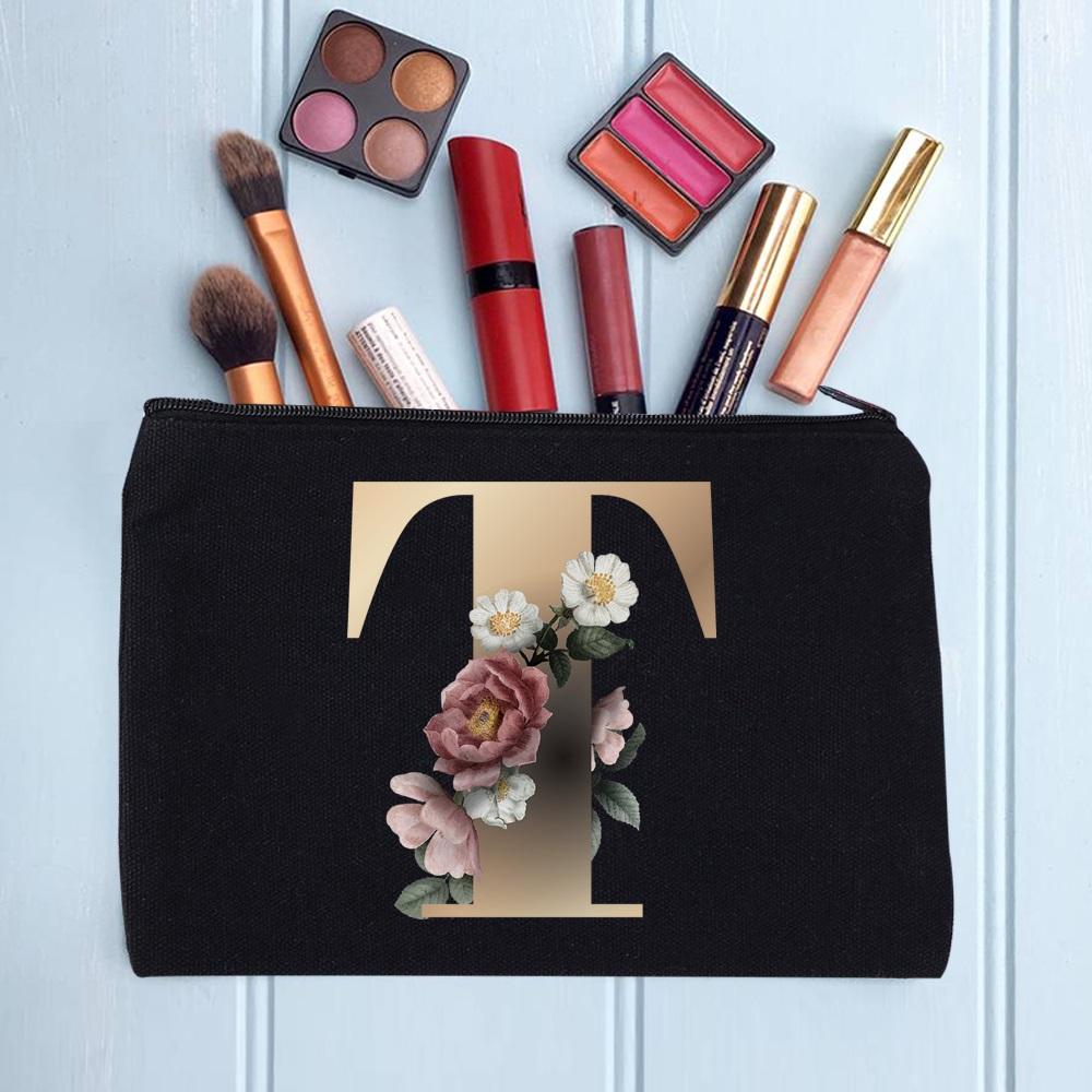 Damen Kosmetiktasche Make-up Tasche Weiblich Initialen Namensbuchstaben Muster Lippenstift Taschen Handtaschen Reißverschluss Federmäppchen für das Büro