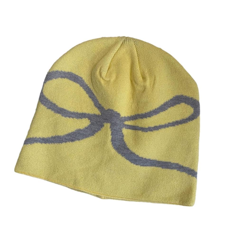 Autumn and Winter Korean Bow Printed Knitted Hat Retro Cute Elastic Versatile Cold Hat Warm Wool Hat