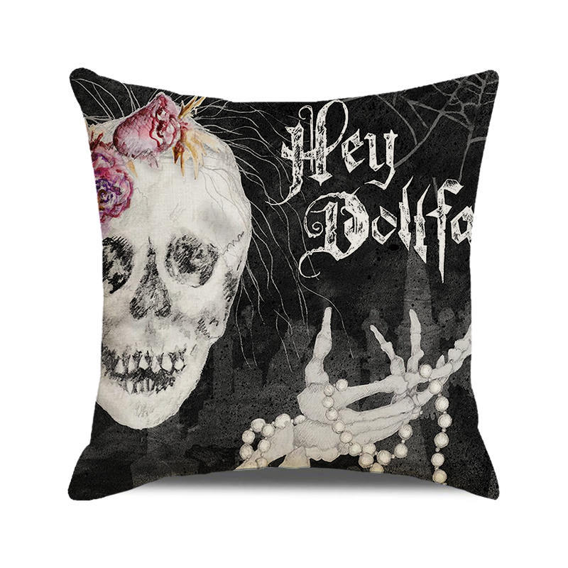 Halloween Trick or Treat Linen Cushion Cover 45x45cm Cartoon Sofa Pillow Case