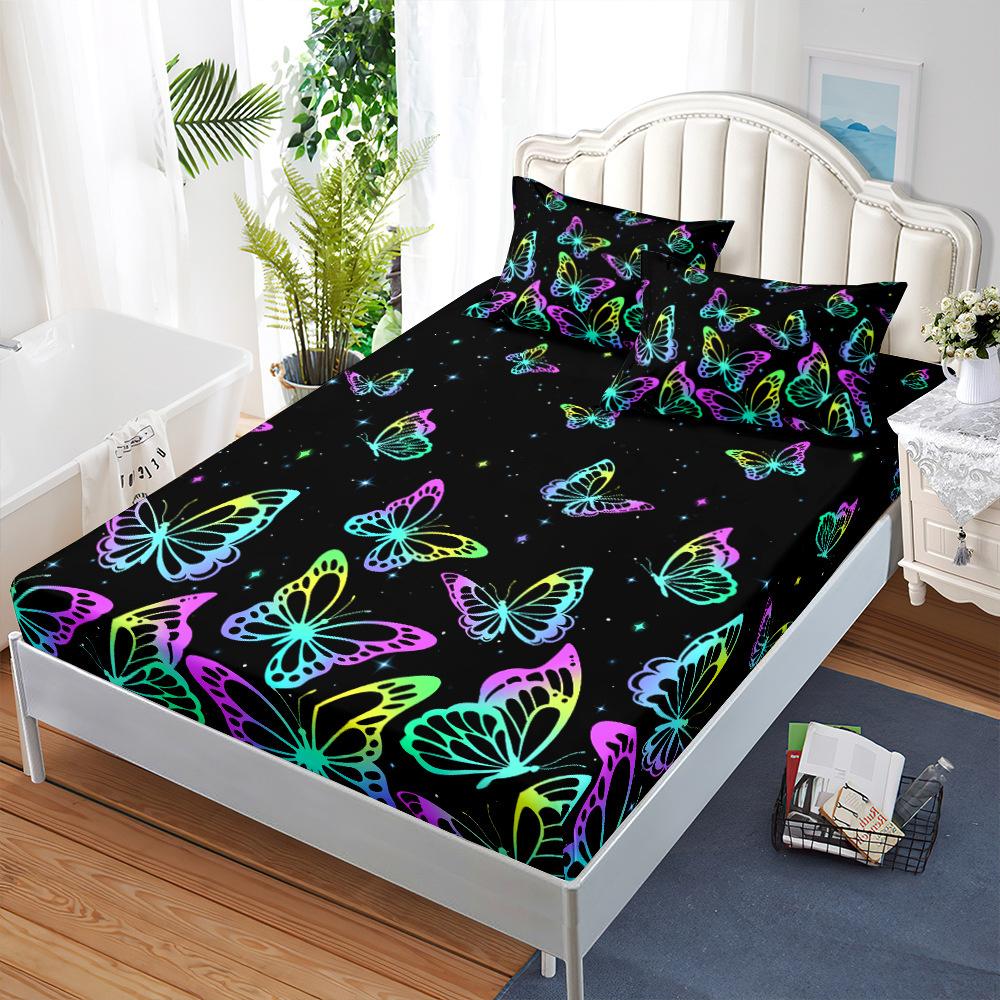 Colorful Butterfly Fitted Sheet Bed Mattress Protector Animal Bedding Elastic Sheets Kids Twin Full Queen King Size Bed Cover