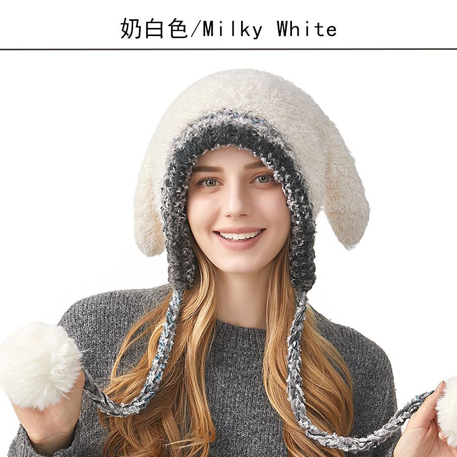 Knitted Hat Ladies Winter Outdoor Ear Protection Warm Hat Cartoon Rabbit Ears Wool Hat Tide
