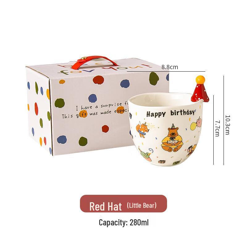 Changbaosen Cute Cartoon Ceramic Mug with Hat Lid and Spoon