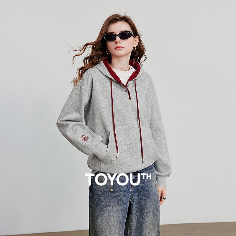 Chuyu Women's 2025 Fall Color-Block Embroidered Loose Fit Hoodie