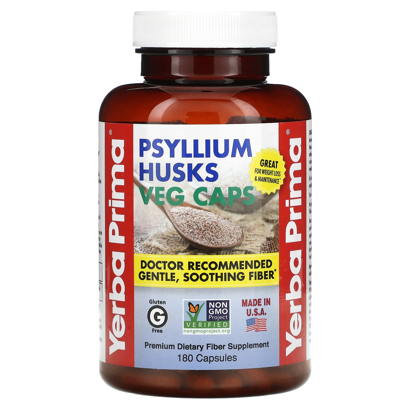 

Yerba Prima, psyllium husk, 180 veggie capsules
