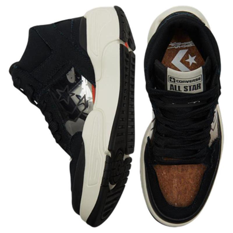 Joshua Vides X Converse WEAPON CX Two-Layer Suede Collaboration Creative Rhapsody Support High-Top Retro Basketball Shoes Unisex Black and White