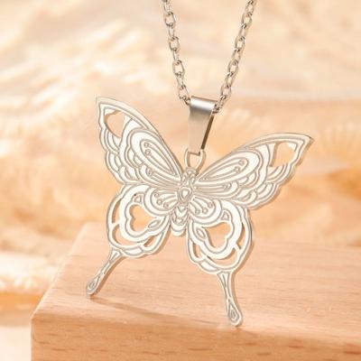 LIKGREAT New Beauty Butterfly Pendant Necklace for Women Girl Stainless Steel Fashion Clavicle Chain Party Jewelry Birthday Gift