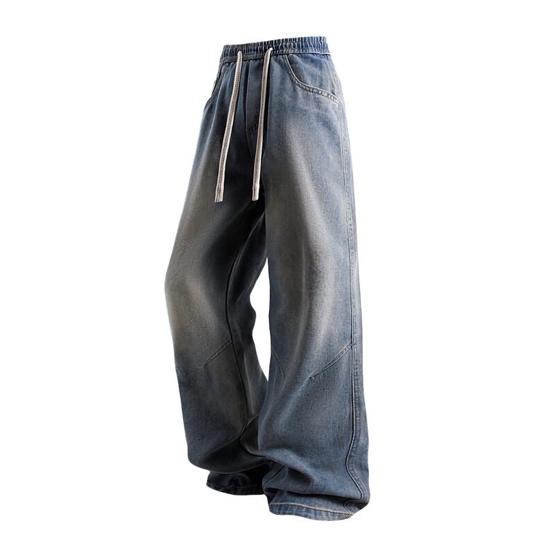 Men's American Retro Elastic Waist Loose Wide-Leg Jeans