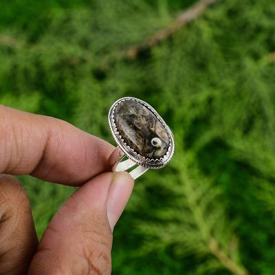 Mothers Day Deal Sterling Silver Natural Turritella Agate Wedding Statement Ring