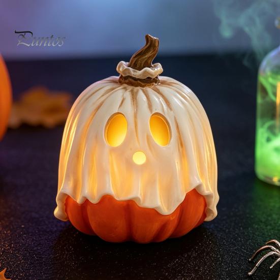 Ornamenti Spettrali Luminosi Decorazione Zucca Fantasma Illuminata di Halloween, Lampada Vintage Staccabile con Statua Spaventosa Candela LED per Tavolino da Cucina Mensola