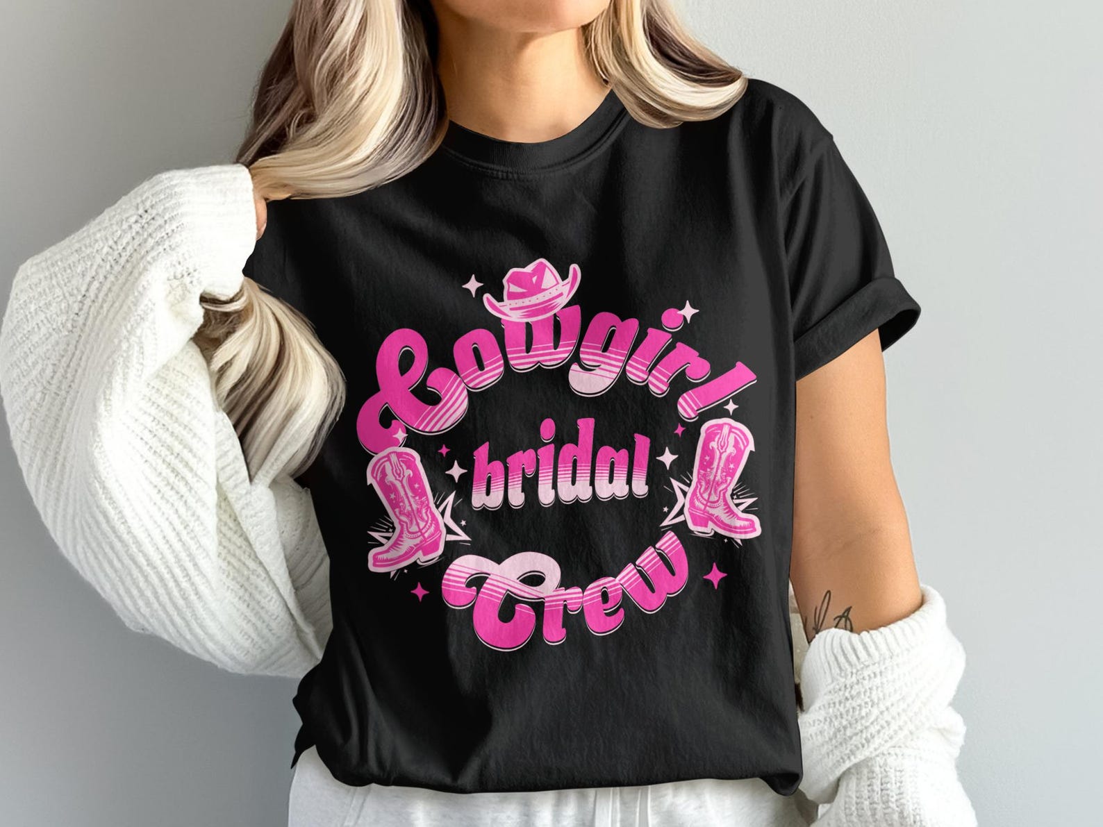 Cowgirl Bridal Crew T-Shirt | Western Bachelorette Party Outfit, Pink Bride Tribe Tee M