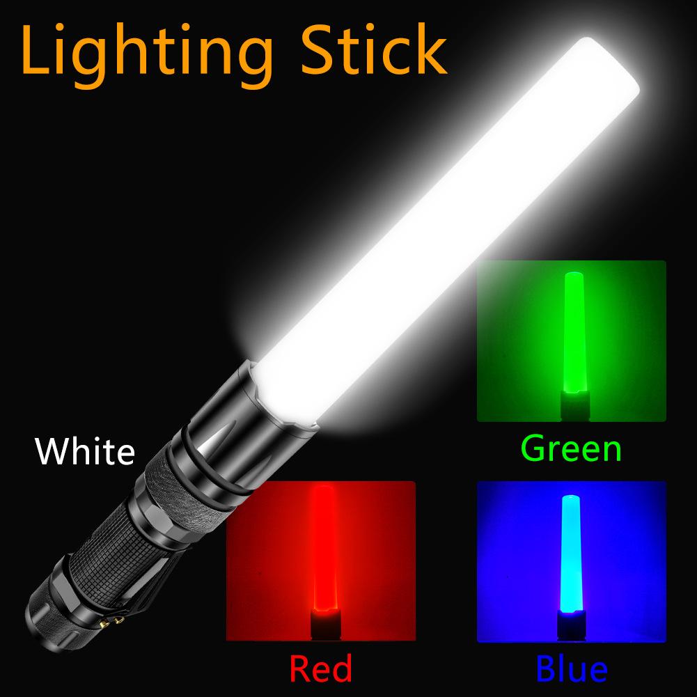 Powerful Flashlight Led Zoom Multiple Color Rechargable Battery With Glow Stick For Fishing Camping Party Work Emergency Light