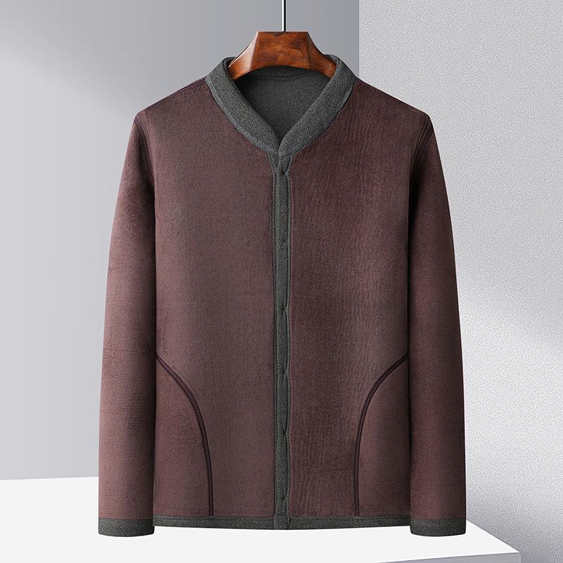 Men's Winter Plus Velvet Cardigan Jacket for Middle-Aged & Elderly - Warm Inner Cotton Layer for Dads