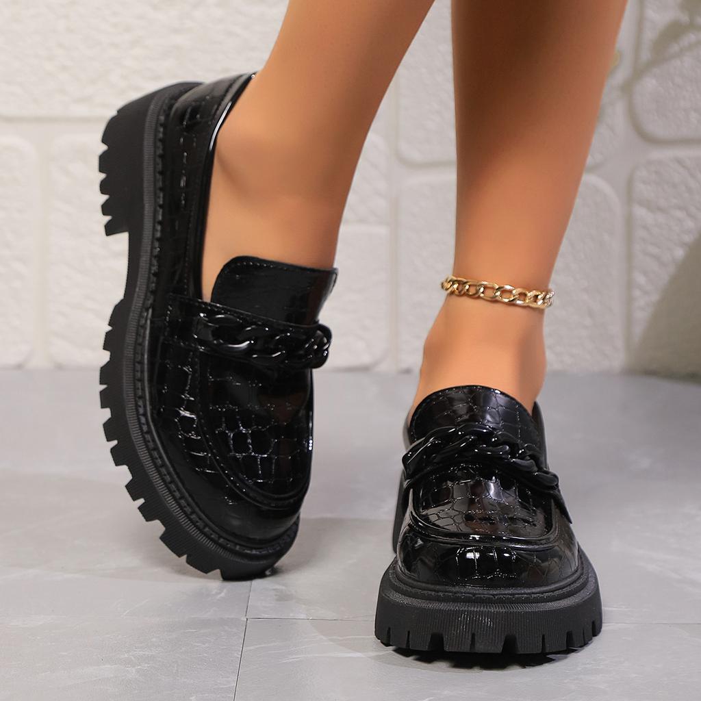 Big Yards Lefou Shoes Female Spring and Fall Round Head Single Shoes Female One Foot Stirrups Small Leather Shoes Female Youthful Women Shoes