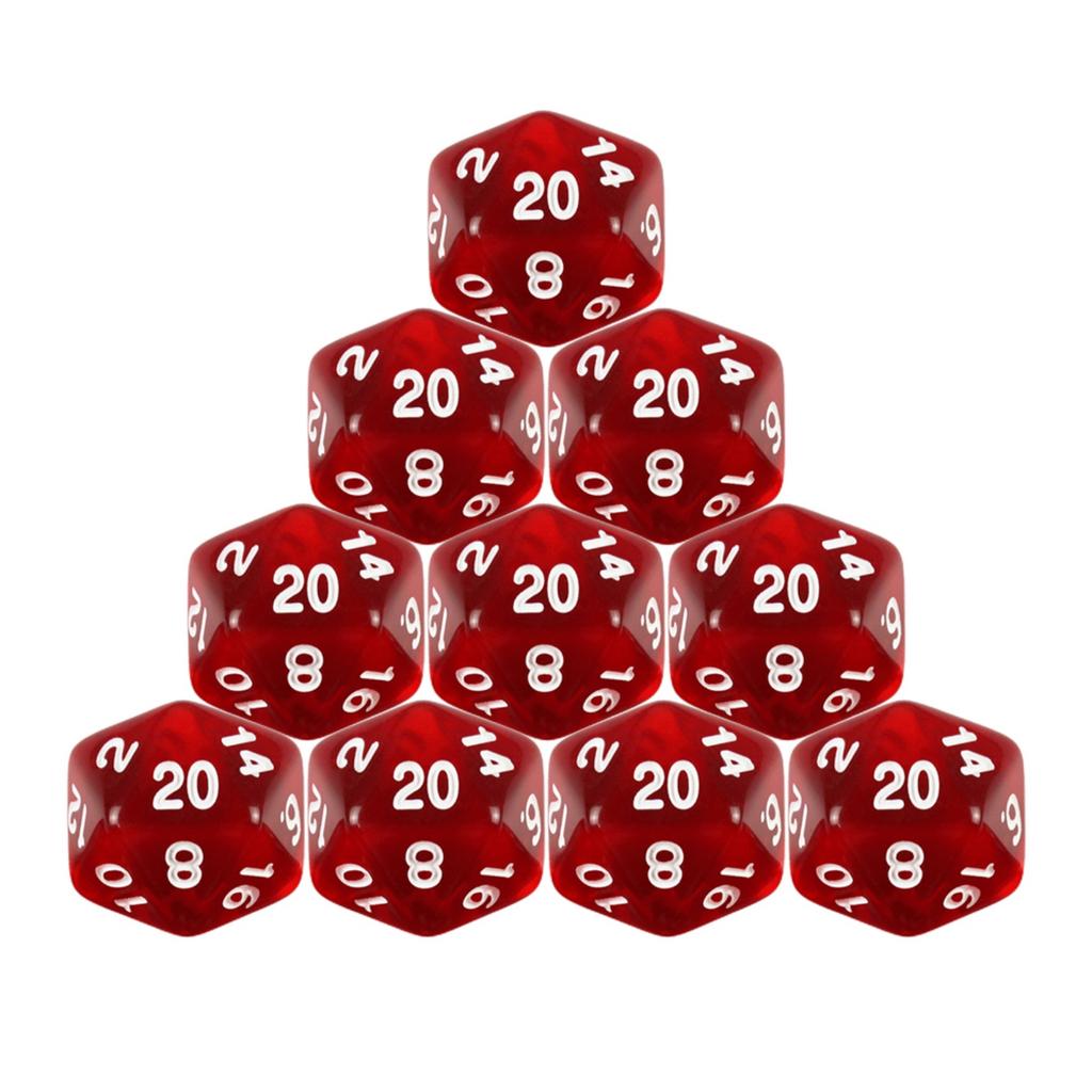 10 ks D20 Polyedrická sada kociek Priehľadná farba 20-stranné kocky pre doskové hry DND TRPG, Potreby pre stolné hry