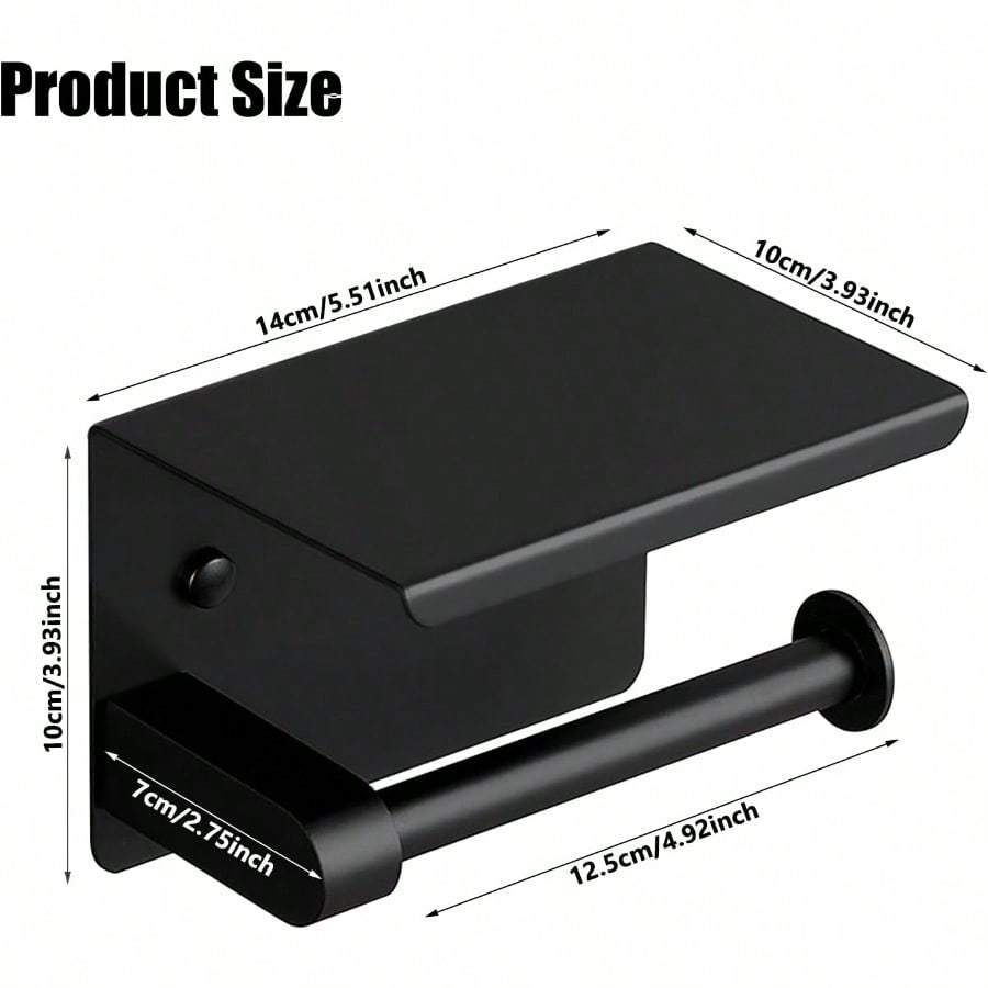 Suport Hârtie Igienică Oțel Inoxidabil Suport Rulă Hârtie cu Raft Găurire Suport Hârtie Igienică Montat pe Perete (Negru)