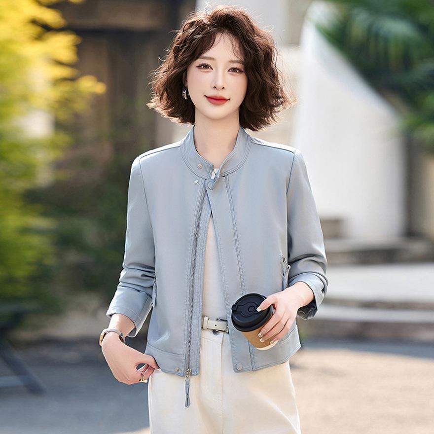 

Женская кожаная куртка Кожаная куртка Женская Весна Новый дизайн Свободная Повседневная Мотоциклетная кожаная куртка XL синий