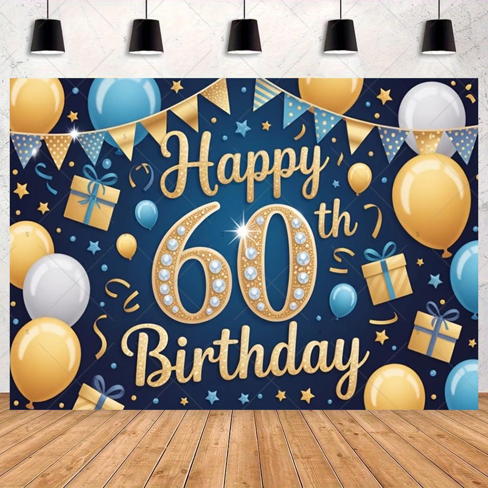 Backdrop banner for 60th birthday party, rose gold balloons, photography props, gifts, background decorations3092