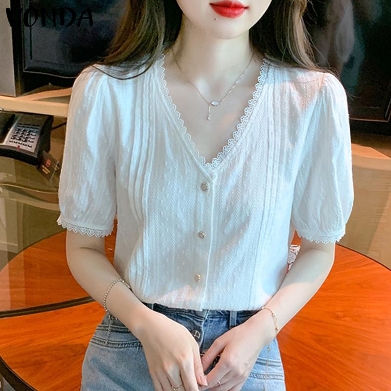 

Летние женские топы VONDA из 100% хлопка с v-образным вырезом и пышными рукавами