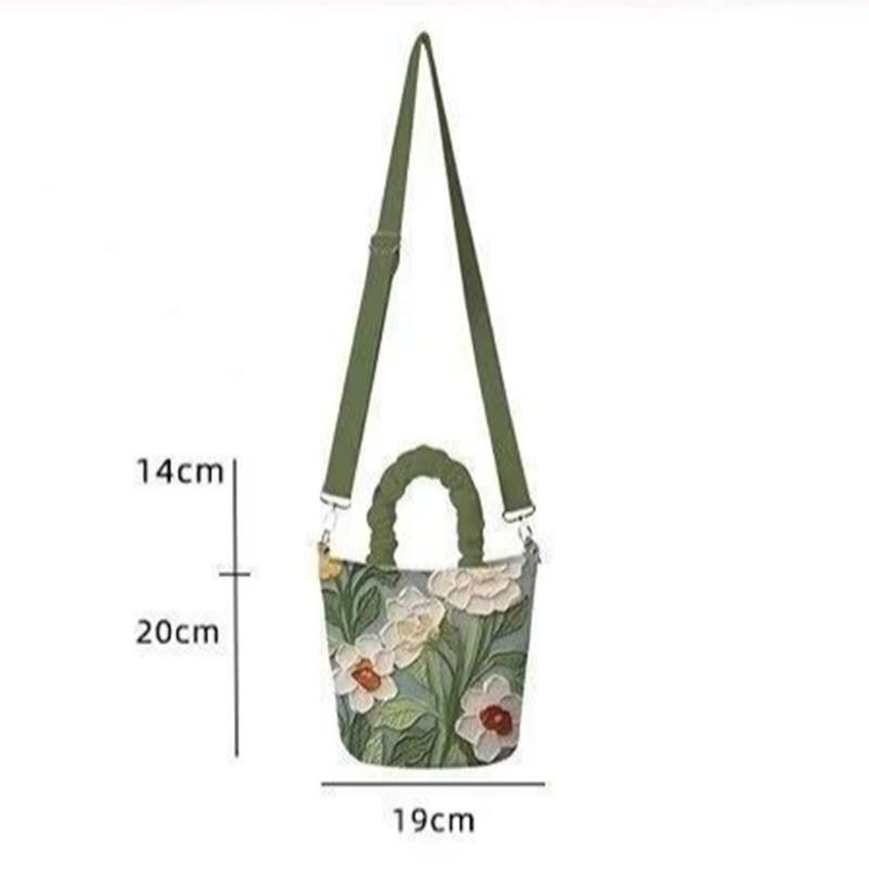 Oil Painting Flower Advanced Feeling Crossbody Handle Bucket Women's Bag Korean Illustration Literary Watercolor Creative