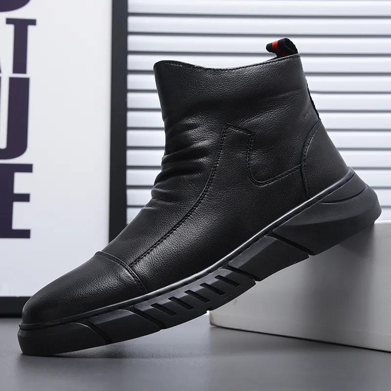 Boots Spring and Autumn Leather Breathable High-top Casual Leather Shoes Men's Business British Style Leather Boots