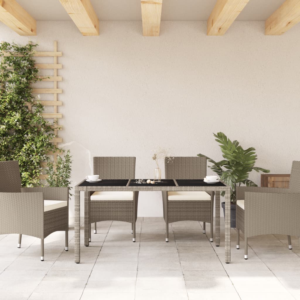 Garden Table with Glass Top Light Grey 150 x 90 x 75 cm Poly Rattan