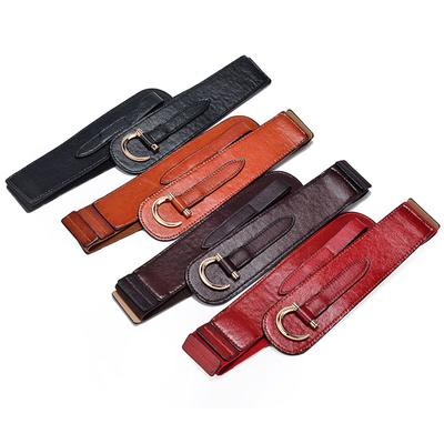 Women Fashion Retro Waist Belt Elasticity Solid Color Pin Buckle Wide Waistband