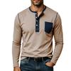 Mens Contrast Color Pocket Long Sleeve Crew Neck Henley Casual T Shirt
