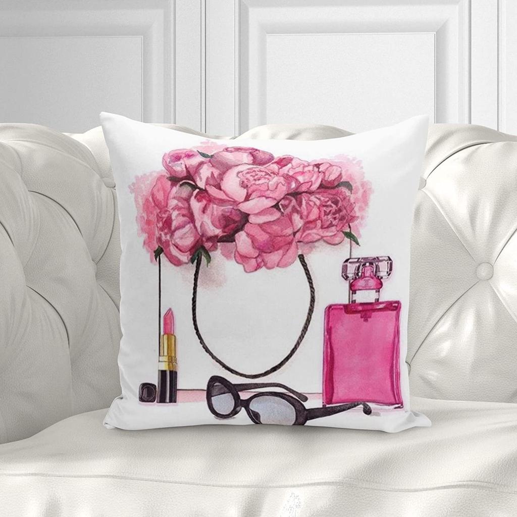 Fashion Theme Pillowcase Perfume Flower Square Cushion Cover French Decorative Peach Leather Velvet Super Soft Home Light Luxury
