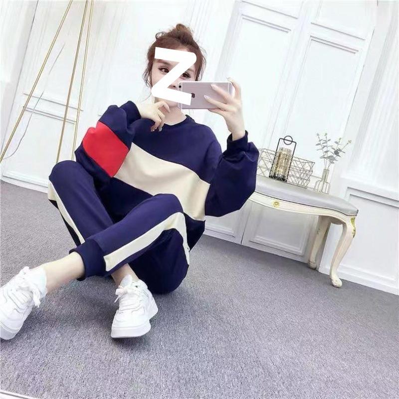 Casual Sports Outfit for Women - Spring/Autumn Korean Version - Loose and Fashionable Long-sleeved Pullover Set of Two Pieces
