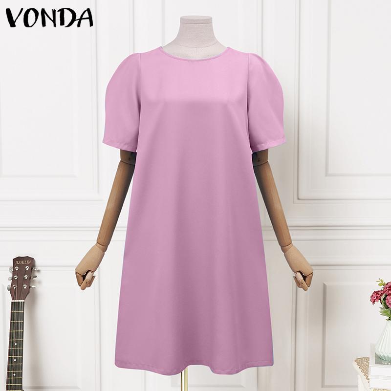 

VONDA летнее женское простое повседневное мини-платье с короткими рукавами и пышными рукавами