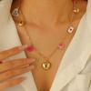 Multi Charm Chain Necklace with Rainbow Heart Butterfly and Lips Pendants for Women