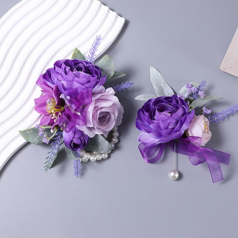 Elegant Silk Floral Arrangements Brooch/ Wrist Flower For Wedding Bridesmaid Bridal Party Decoration