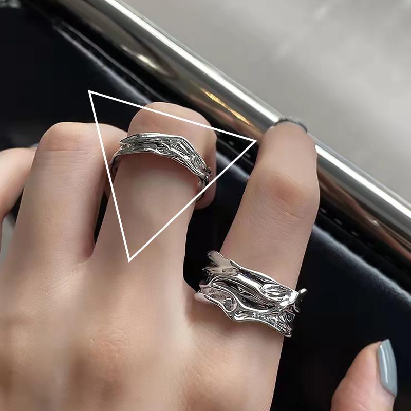 

Fashion Personality Sliver Color Liquid Metal Irregularly Textured Index Finger Opening Rings for Women Men Jewelry Accessories resizable